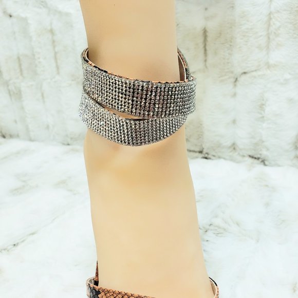 ☆ Mata Creative Brown Snake Open Toe Embellished Ankle Strap Stiletto Heel - Picture 6 of 7
